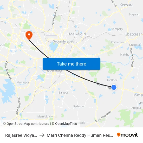 Rajasree Vidyamandir School to Marri Chenna Reddy Human Resources Development Institute map