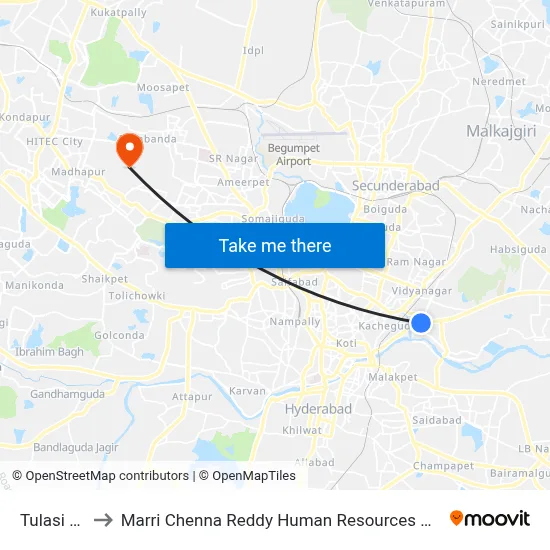 Tulasi Nagar to Marri Chenna Reddy Human Resources Development Institute map