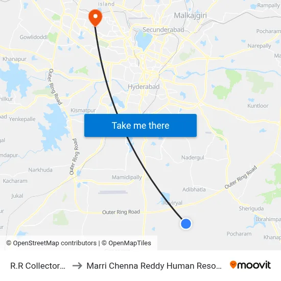R.R Collectorate (K.Kalan) to Marri Chenna Reddy Human Resources Development Institute map