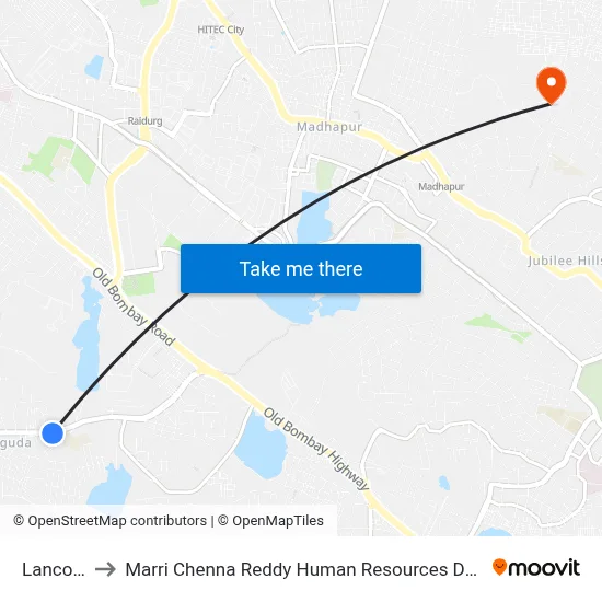 Lanco Hills to Marri Chenna Reddy Human Resources Development Institute map