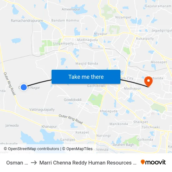 Osman Nagar to Marri Chenna Reddy Human Resources Development Institute map