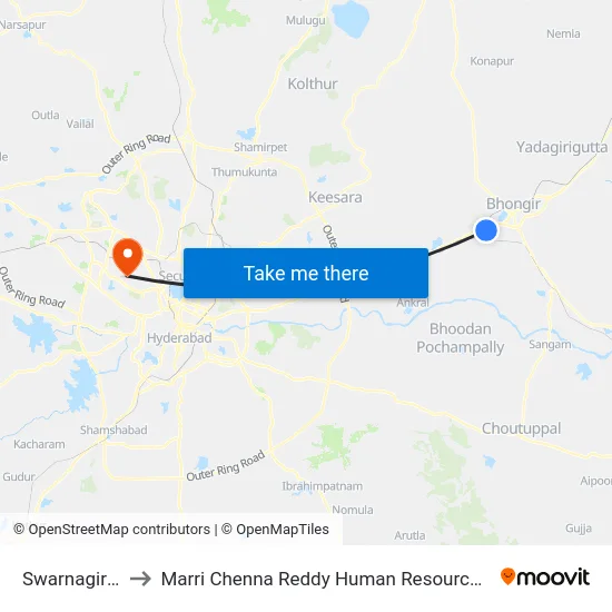 Swarnagiri Temple to Marri Chenna Reddy Human Resources Development Institute map