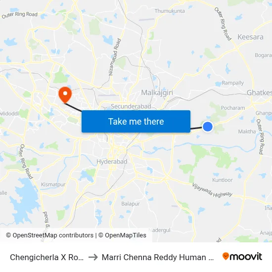 Chengicherla X Road Twd Chengicherla to Marri Chenna Reddy Human Resources Development Institute map