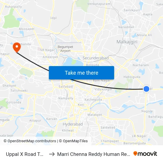 Uppal X Road  Twd Jagathgirigutta to Marri Chenna Reddy Human Resources Development Institute map