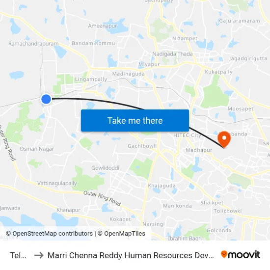 Telapur to Marri Chenna Reddy Human Resources Development Institute map