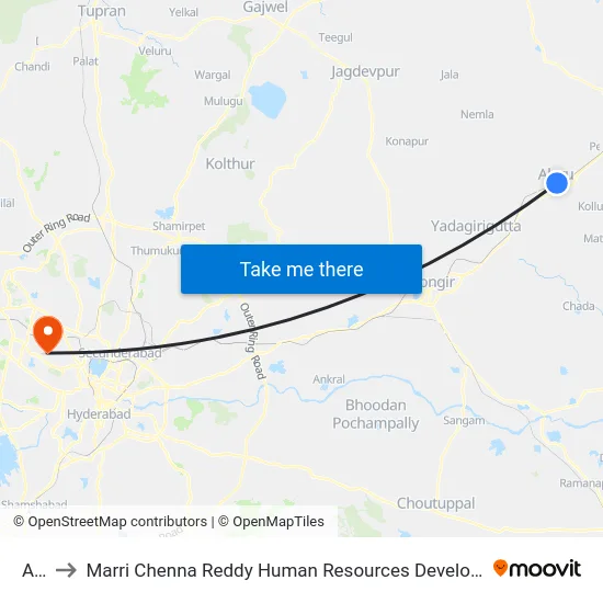 Aler to Marri Chenna Reddy Human Resources Development Institute map