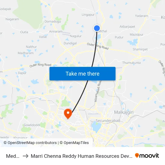 Medchal to Marri Chenna Reddy Human Resources Development Institute map