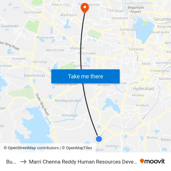 Budvel to Marri Chenna Reddy Human Resources Development Institute map