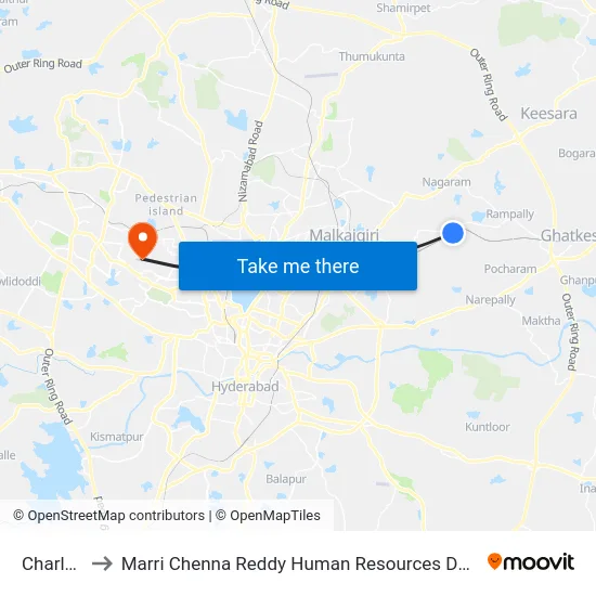 Charlapalli to Marri Chenna Reddy Human Resources Development Institute map