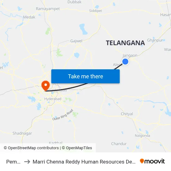 Pembarti to Marri Chenna Reddy Human Resources Development Institute map