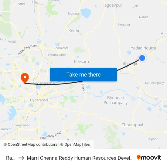 Raigir to Marri Chenna Reddy Human Resources Development Institute map