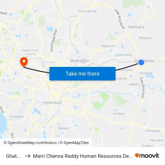 Ghatkesar to Marri Chenna Reddy Human Resources Development Institute map