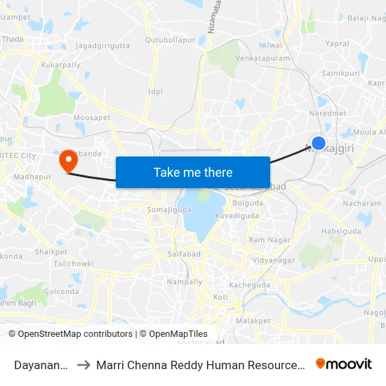 Dayanand Nagar to Marri Chenna Reddy Human Resources Development Institute map