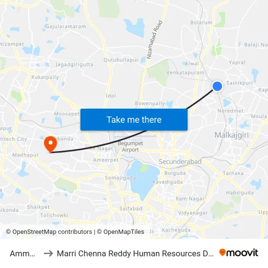 Ammuguda to Marri Chenna Reddy Human Resources Development Institute map