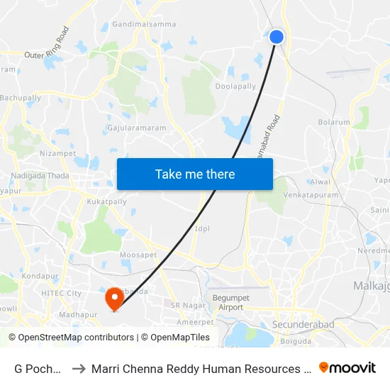 G Pochampalli to Marri Chenna Reddy Human Resources Development Institute map