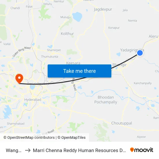 Wangapalli to Marri Chenna Reddy Human Resources Development Institute map