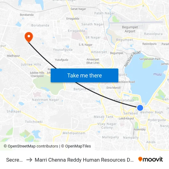 Secretariat to Marri Chenna Reddy Human Resources Development Institute map