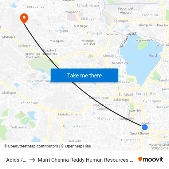 Abids / G.P.O to Marri Chenna Reddy Human Resources Development Institute map