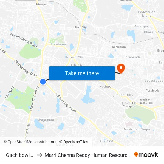 Gachibowli X Roads to Marri Chenna Reddy Human Resources Development Institute map