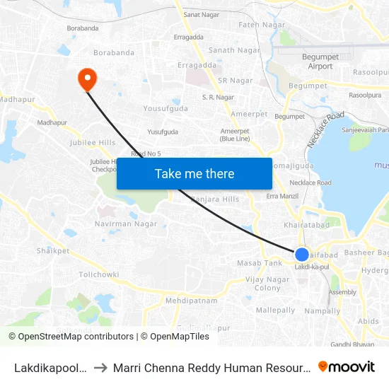 Lakdikapool / Pushpak to Marri Chenna Reddy Human Resources Development Institute map