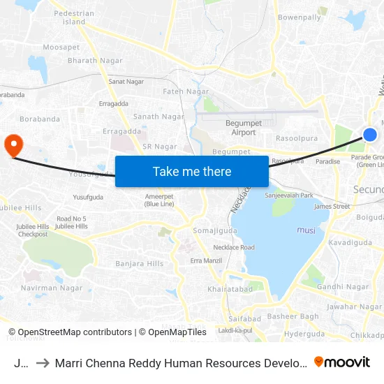 JBS to Marri Chenna Reddy Human Resources Development Institute map