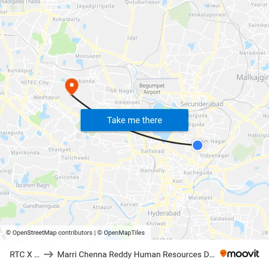 RTC X Road to Marri Chenna Reddy Human Resources Development Institute map