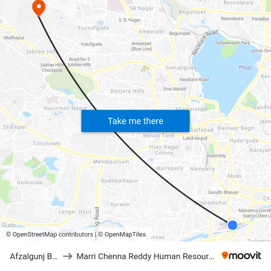 Afzalgunj Bus Station to Marri Chenna Reddy Human Resources Development Institute map