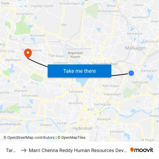 Tarnaka to Marri Chenna Reddy Human Resources Development Institute map