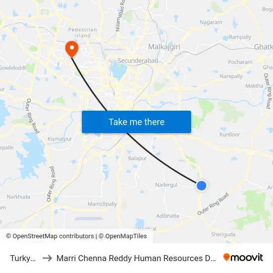 Turkyamjal to Marri Chenna Reddy Human Resources Development Institute map