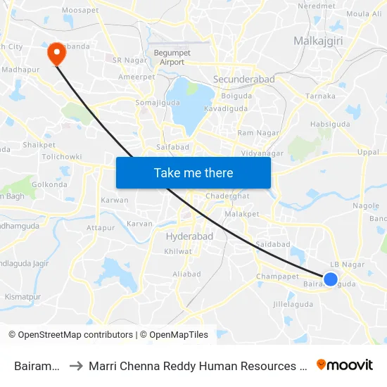 Bairamalguda to Marri Chenna Reddy Human Resources Development Institute map