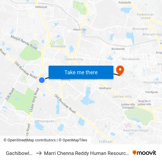 Gachibowli X Roads to Marri Chenna Reddy Human Resources Development Institute map