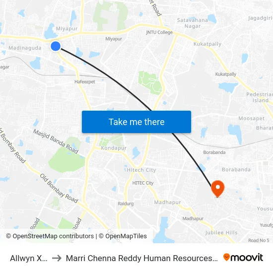 Allwyn X Roads to Marri Chenna Reddy Human Resources Development Institute map