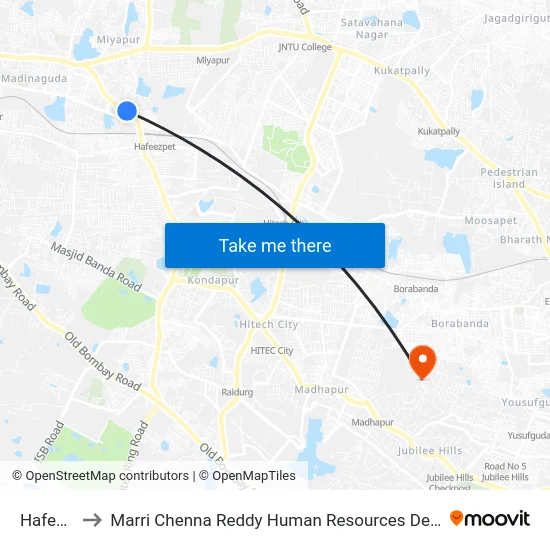 Hafeezpet to Marri Chenna Reddy Human Resources Development Institute map