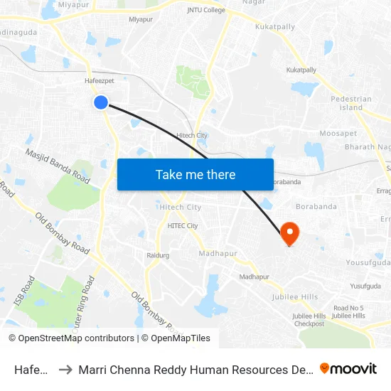 Hafeezpet to Marri Chenna Reddy Human Resources Development Institute map