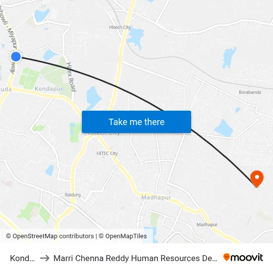 Kondapur to Marri Chenna Reddy Human Resources Development Institute map