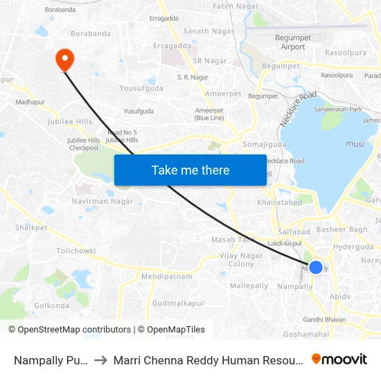 Nampally Public Garden to Marri Chenna Reddy Human Resources Development Institute map