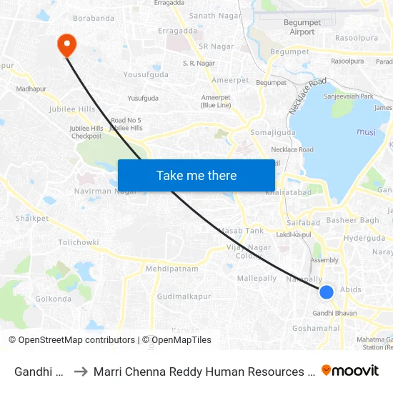 Gandhi Bhavan to Marri Chenna Reddy Human Resources Development Institute map