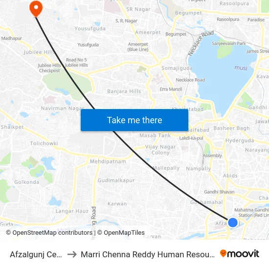 Afzalgunj Central Library to Marri Chenna Reddy Human Resources Development Institute map
