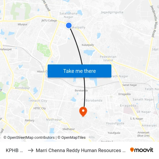 KPHB Colony to Marri Chenna Reddy Human Resources Development Institute map