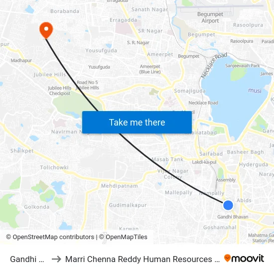 Gandhi Bhavan to Marri Chenna Reddy Human Resources Development Institute map