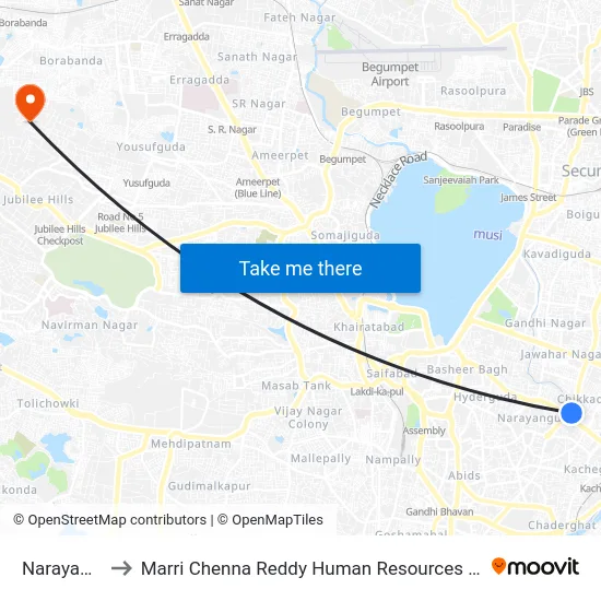 Narayanaguda to Marri Chenna Reddy Human Resources Development Institute map
