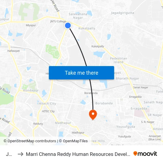 JNTU to Marri Chenna Reddy Human Resources Development Institute map