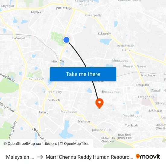 Malaysian Township to Marri Chenna Reddy Human Resources Development Institute map