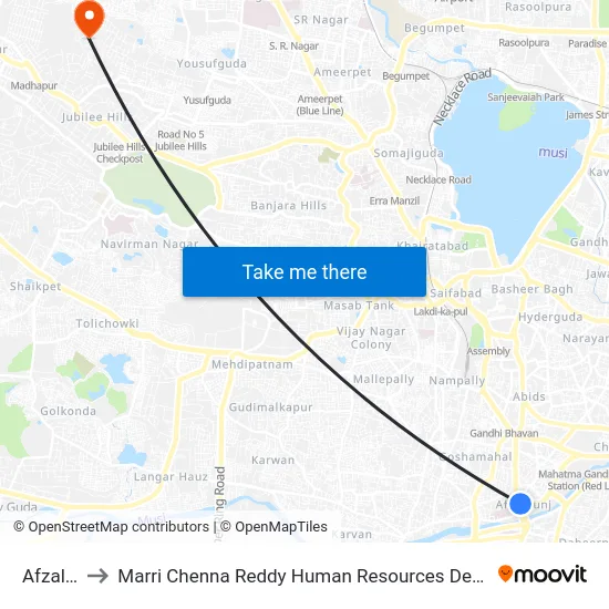 Afzalgunj to Marri Chenna Reddy Human Resources Development Institute map