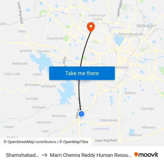 Shamshabad Bus Station to Marri Chenna Reddy Human Resources Development Institute map