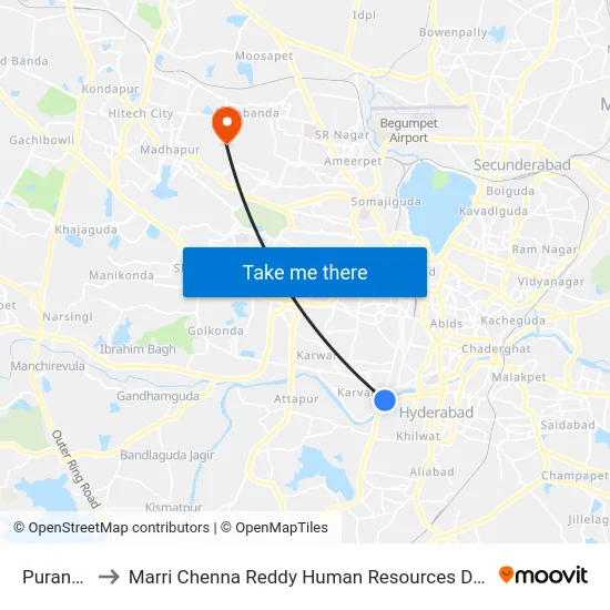 Puranapool to Marri Chenna Reddy Human Resources Development Institute map
