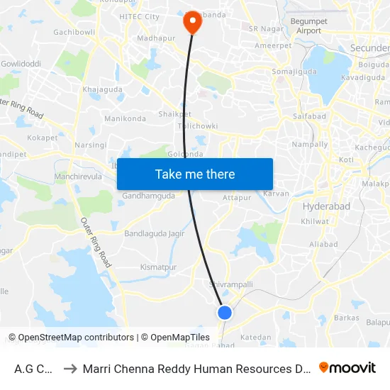 A.G College to Marri Chenna Reddy Human Resources Development Institute map