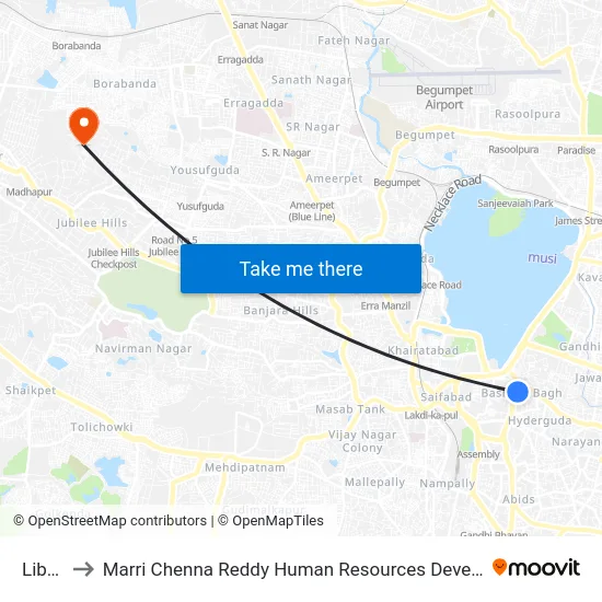 Liberty to Marri Chenna Reddy Human Resources Development Institute map