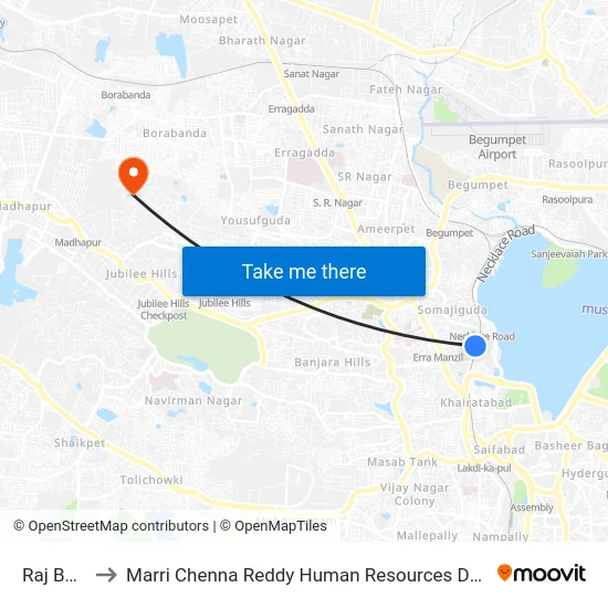 Raj Bhavan to Marri Chenna Reddy Human Resources Development Institute map