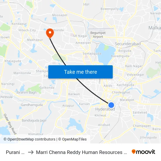 Purani Haveli to Marri Chenna Reddy Human Resources Development Institute map